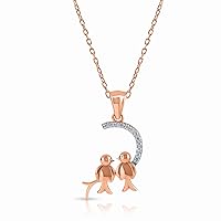 14k Rose Gold Crescent Moon Pendant Necklace with Lab-Grown Diamond Birds