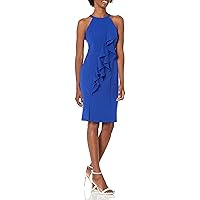 Vince Camuto Women's Crepe Halter Neck Bodycon Dress with Front Rufflfe