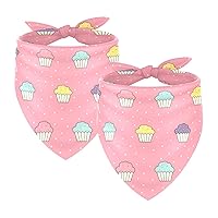 Pack of 2 Dog Bandanas Cupcakes Pattern Pink Background Pet Scarf Kerchiefs Cats Dogs Bibs Bandana