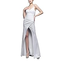Azuki Women's Sexy V-Neck Sleeveless Formal Evening Elegant Split Thigh Backless Long with Same Color Chains Decor