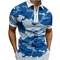 Men's Camo Polo Shirts Short Sleeve Performance Slim Fit Zip T-Shirts Sports Golf Tennis Workout Tee Tops