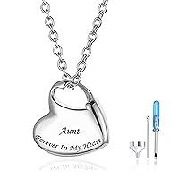 Stainless Steel Funeral Cremation Heart Forever In My Heart Pendant Keepsake Urn Necklace For Ashes Memorial Jewelry Mementos With Funnel Kit (aunt)