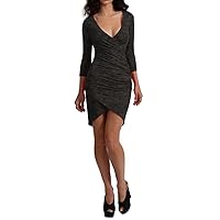 Womens Sexy Long Sleeve Dress with Plunged Ruched Front, Made in USA (8 Colors)