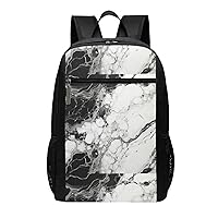 Black White Marble Print Simple Sports Backpack, Unisex Lightweight Casual Backpack, 17 Inches