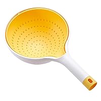Kitchen Food Strainer with Long Handle, Double-Layer Separation Design Multifunction Kitchen Colander, Household Innovative Double Layered Rotatable Drain Basin and Basket