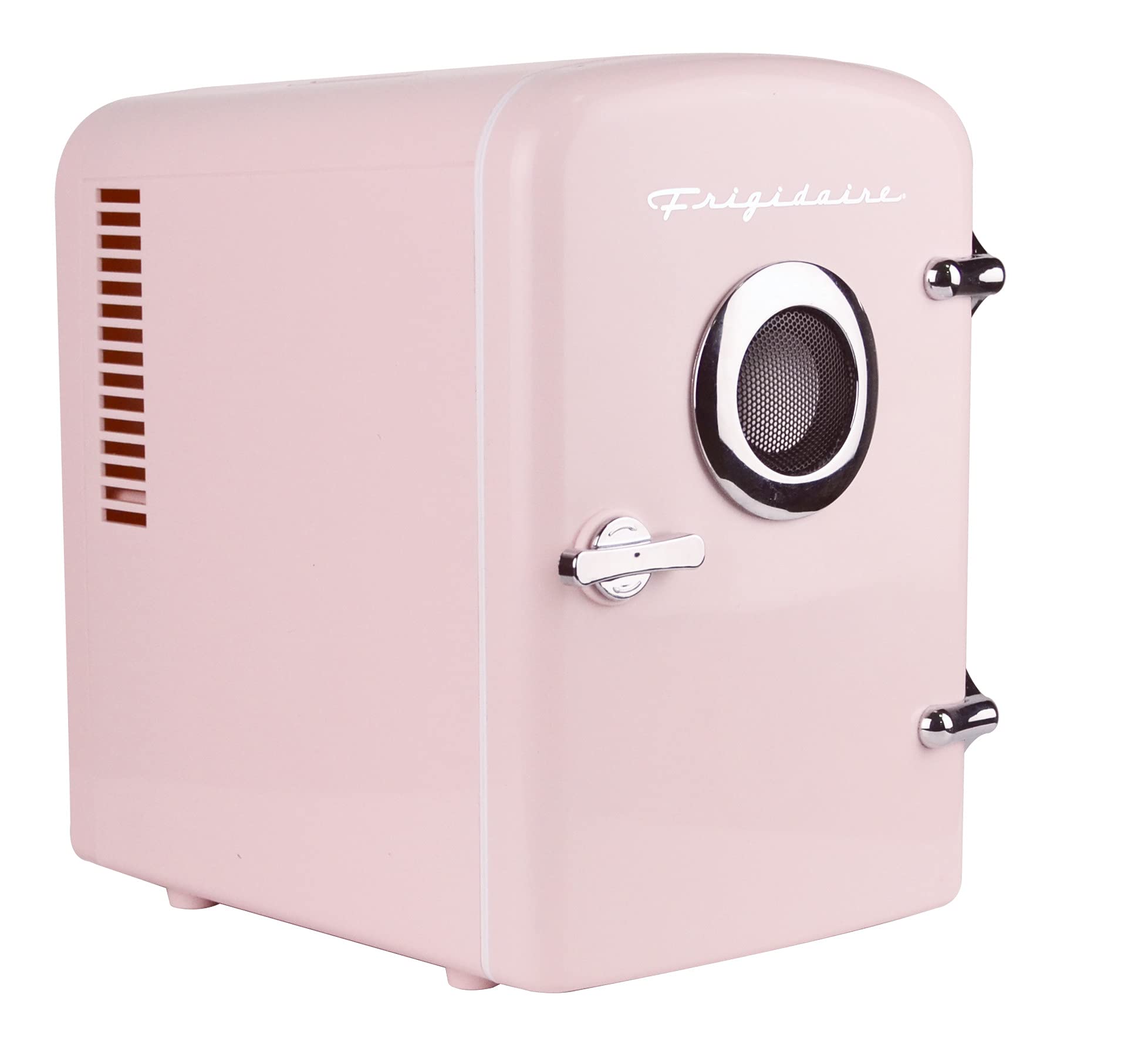 Frigidaire EFMIS151-PINK EFMIS151 Mini Portable Compact Personal Home Office Fridge Cooler Built in Speaker, 4L Capacity, Chills Six 12 oz Cans, 100% Freon-Free & Eco Friendly, standard, Pink