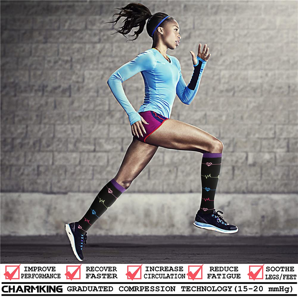 CHARMKING Compression Socks for Women & Men Circulation (8 Pairs) 15-20 mmHg is Best Support for Athletic Running,Hiking