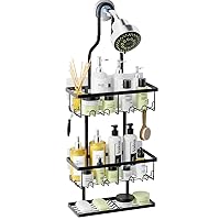AHNR Shower Caddy Hanging, Bathroom Shower Organizer Hanging, Black Shower Caddy over Showerhead with Hooks and Adhesives, Anti-Swing Shower Rack