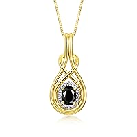 Rylos Yellow Gold Plated Silver Love Knot Necklace: Gemstone & Diamond Pendant, 18