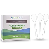 TashiBox [150 Plastic Spoons] Disposable Clear Spoons, Heavyweight Cutlery