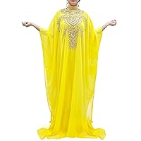 Yellow and Gold Dubai Cover up Beach Wear Kaftan Dress for Women