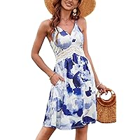 LAISHEN Women's 2024 Summer Casual Sundress V Neck Spaghetti Strap Lace Floral Beach Vacation Midi Dress