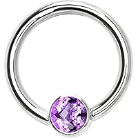 Body Candy Solid 14k White Gold Purple 4mm Bezel Set Cubic Zirconia Captive Ring