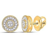 The Diamond Deal 10kt Yellow Gold Mens Round Diamond Circle Earrings 1/8 Cttw