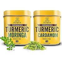 BLUE TEA Turmeric Cardamom +Tea Turmeric Moringa Tea || COMBO PACK || 18 Pyramid Shaped Eco-conscious Teabags - Vegan - Non-GMO - Caffeine-free – Eco-Conscious Premium Tin packs