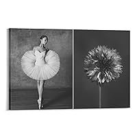 Minimalist Black And White Photography Art Decor, Ballerina with Flowers Poster Wall Canvas Print Decorative Art, Dance Lover Gift Home Decor3 Canvas Painting Posters And Prints Wall Art Pictures for