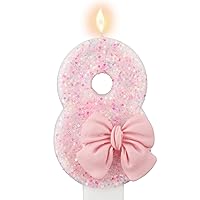 Pink Number 8 Birthday Candle, Girl 8th ​Birthday Party Pink Theme Decorations Supplies, 3D Bow Designed Glitter Pink Number Candles for Birthday Cake Topper Decorations (8 Candle Pink)