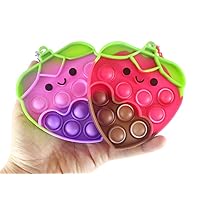 Set of 2 Strawberries Valentines Day Bubble Popper Fidget Toy - Fun Party Favor Toy - Strawberry Fruit Heart Love - Fun Party Favor Toy (Random Colors)