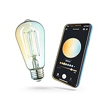 34919 Wi-Fi Smart 5.5W (60W Equivalent) Straight Filament Tunable White Amber Glass LED Light Bulb, No Hub Required, Voice Activated, 2000K - 5000K, Vintage Edison Style, 500 Lumns