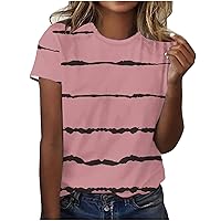 Classic Striped Tops for Women, Short Sleeve T Shirts Casual Printed Tunic Comfort Summer Tee Loose Fit Workout Top