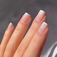 Gradient Nude Press on Nails Acrylic Fake Nails Square Glossy Short False Nails Daily Wear Artificail Nails for Nail Art Manicure Decoration- 24pcs
