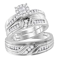 The Diamond Deal 14kt White Gold His Hers Princess Diamond Cluster Matching Wedding Set 5/8 Cttw
