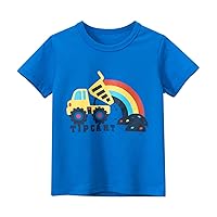 Toddler Boy Graphic Tee Tees Cotton Casual Dump Truck Rainbow Graphic Crewneck Summer Top Clothes T Olive Kids Shirt