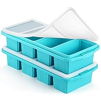 Silicone Freezer Tray With Lid - Silicone Freezer Food Molds- Large Ice Cube Tray,Silicone Freezer Container,Freeze & Store Soup, Sauce, Broth,Leftovers - Makes 4 Perfect 1 Cup