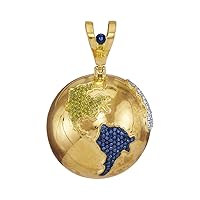 The Diamond Deal 10kt Yellow Gold Mens Round Blue Color Enhanced Diamond Globe Planet Earth Charm Pendant 1.00 Cttw