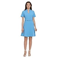 Maggy London Women's Notch Mock Neck Fit and Flare Crepe Dress