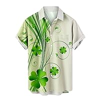 Mens St.Patricks Green Shamrock Shirts Unisex Irish Festival Costumes Loose Fit Short Sleeve Button Down Tops
