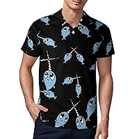 Narwhal Men's Polo Shirt Button Down Tops Summer Funny T-Shirt for Sports Golf Workout