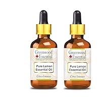 Pure Lemon Essential Oil (Citrus limonum) with Glass Dropper Steam Distilled (Pack of Two) 100ml X 2 (6.76 oz)