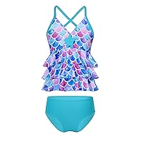 CHICTRY Little Girls Mermaid Ruffles Swimsuit Cirss Cross Back Tank Top with Brief Party Bathing Suit