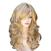 Andongnywell Long Curly Wavy Wig Blonde Wigs Heat Resistant Synthetic Fiber Party Daily Use Hair for Women