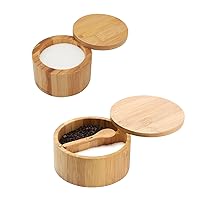 Bamboo Salt Cellar Bowl Box with Swivel Magnetic Lid to Store Pepper Spice
