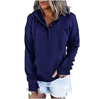Anjikang Hoodies Womens Fashion 2023 Fall Casual Drawstring Hood Front Pocket Sweatshirts Loose Fit Long Sleeve Pullover Tops