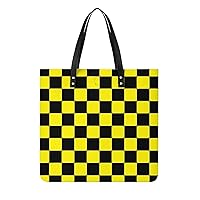 Yellow Black Checkered Women Handbags PU Leather Tote Shoulder Bag Purses for Travel Shopping Work