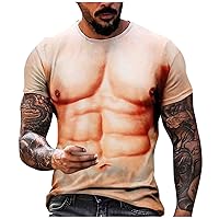 Muscle Tee Shirts for Men,Fake Abs T Shirt Funny Short Sleeve 3D Graphic Tees Casual Slim Fit Summer Tops