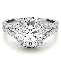 Riya Gems 4 CT Round Diamond Moissanite Engagement Ring Wedding Ring Eternity Band Vintage Solitaire Halo Hidden Prong Setting Silver Jewelry Anniversary Ring Gift