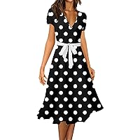 Dresses for Women 2024 New and Sexy V-Neck Dress with Slim Fit Tie Up Big Swing Skirt A-Line 2 Piece Sets, S XXL