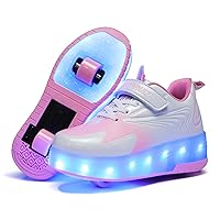 Ehauuo Kids Two Wheels Shoes with Lights Rechargeable Roller Skates Shoes Retractable Wheels Shoes LED Flashing Sneakers for Unisex Girls Boys Beginners Gift