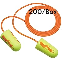 3M Ear Plugs, 200/Box, E-A-Rsoft Yellow Neon Blasts 311-1252, Corded, Disposable, Foam, NRR 33, Drilling, Grinding, Machining, Sawing, Sanding, Welding, 1/Poly Bag