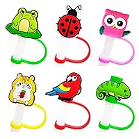 6PCS 10mm Cute Animals Drinking Straw Covers Caps, Lovely Animal Reusable Portable Drinking Straw Tips Lids, Straw Toppers for Stanley Tumblers
