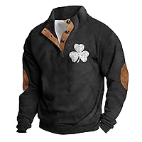 Mens St Patrick's Day Print Sweatshirts Lapel Hoodless Button Up Pullover Hoodies for men Stand Collar Shirt