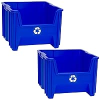 Commercial Industrial Heavy Duty Stackable Open-Front Recycling Bin Box Containers, 12 Gallon, 2 Pack, Blue