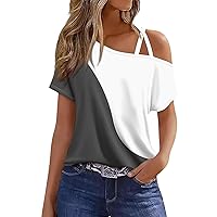 Summer Tops,Sexy Tops for Women Off The Shoulder Criss Cross Geometry Print Blouse Summer Sexy Holiday Tops Short Sleeve Shirts Women Trendy