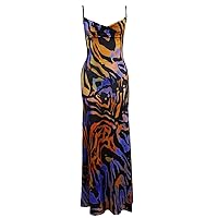 GRASWE Women's Floral Print Bodycon Maxi Dress Sexy Strappy Backless Cowl Neck Long Beach Dress