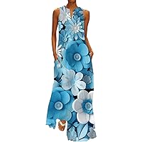 Summer Dresses for Women 2024 Vacation Beach Sleeveless Split Maxi Sundress Bohemian Floral Long Tank Tops Dress