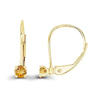 14k Gold Plated 925 Sterling Silver 3mm Round Hypoallergenic Genuine Birthstone Leverback Earrings